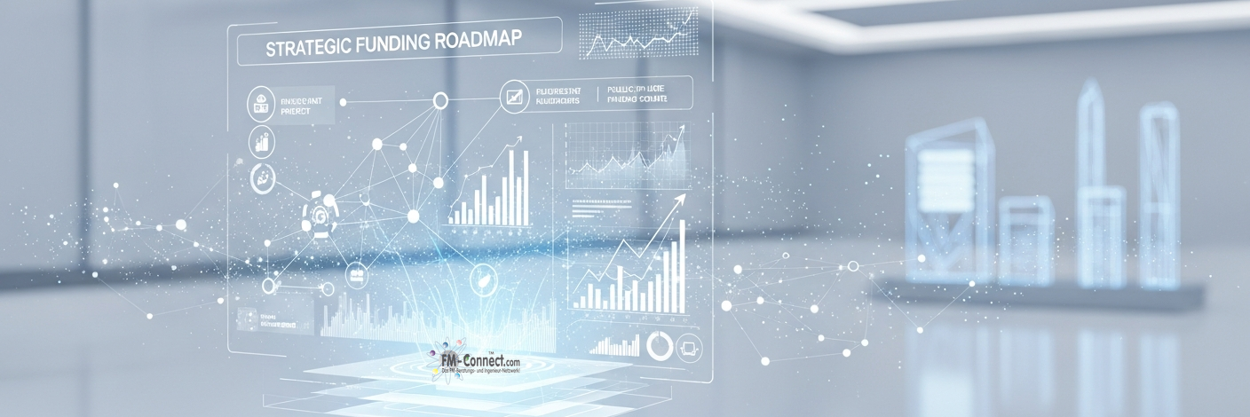 Schaubild zur strategischen Fördermittelplanung im Facility Management mit Fokus auf die Verzahnung von Unternehmensstrategie, Investitionszyklen und Förderperioden.